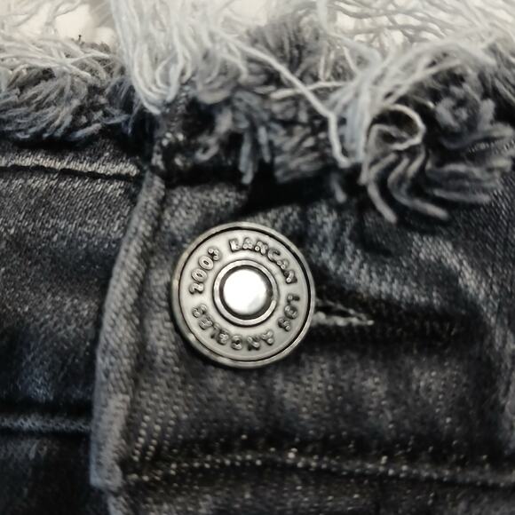 KanCan Women's 27 Distressed Black Raw Hem/Waist Denim Tapered-Leg Jeans - Picture 5 of 13